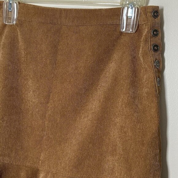 Doe & Rae Corduroy Skirt Sz M Side Button Closure Ruffle Hemline Caramel Brown - Picture 2 of 10